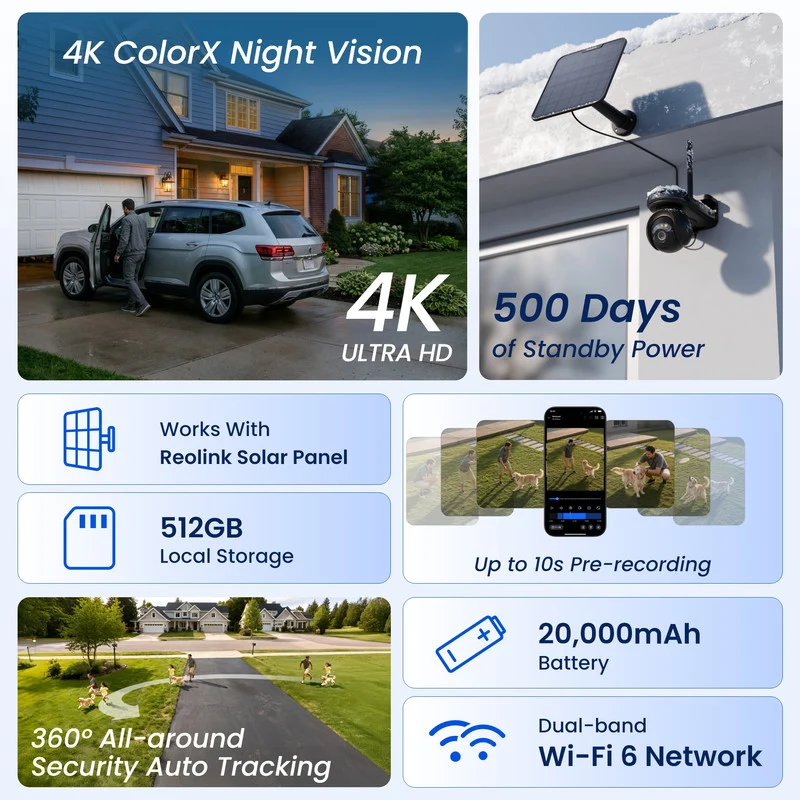 Reolink 4K 360° Pan & Tilt Solar/Battery Camera with Pre-recording Altas PT Ultra Black