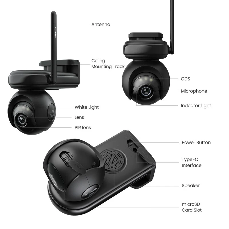 Reolink 4K 360° Pan & Tilt Solar/Battery Camera with Pre-recording Altas PT Ultra Black