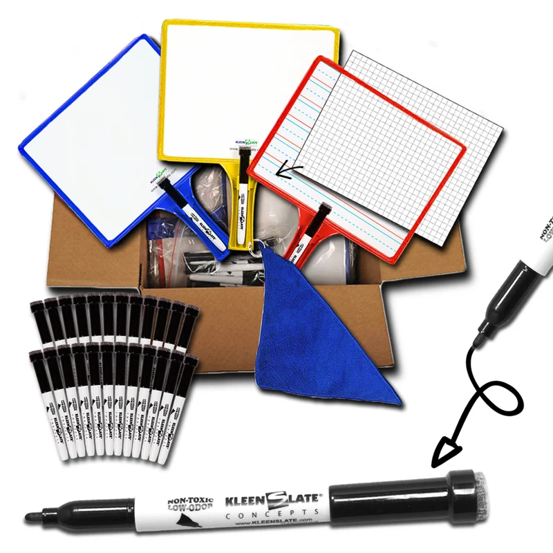 KleenSlate - Tableaux blancs portables personnalisables avec manches et marqueurs effacer à sec, ensemble de classe de 24