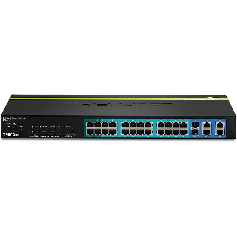 TRENDnet 24-Port 10/100Mbps Web Smart PoE Switch with 4 Gigabit Ports and 2 Mini-GBIC Slots