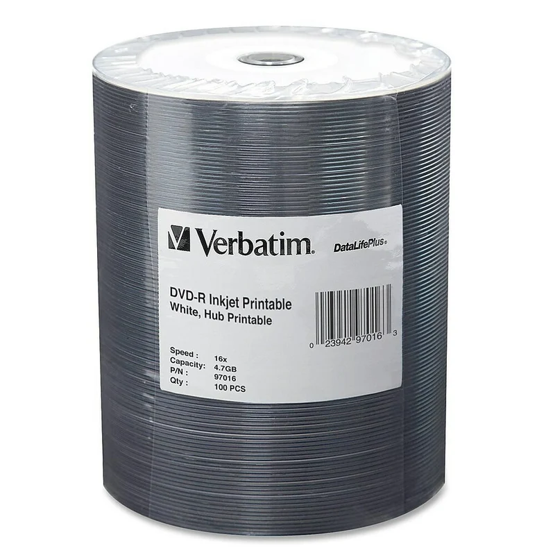 Verbatim DVD Recordable Media Spindle, DVD-R, 16X, 4.70GB, 100 Pack