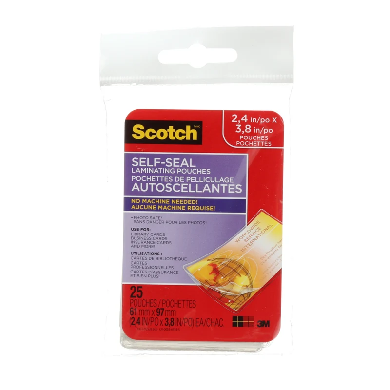 Scotch Self-Laminating Business Card/ID Protectors - 12 mil - 2 7/16" x 3 7/8" - 25 Pack