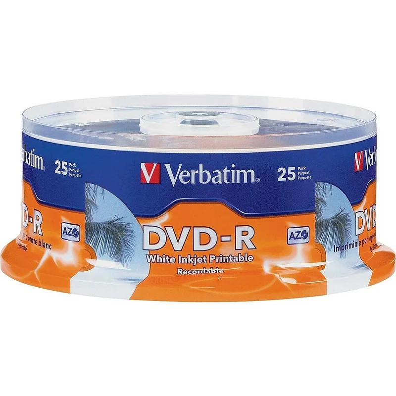 Verbatim 4.7GB DVD-R, 16x, White Printable, 25 Pack Spindle