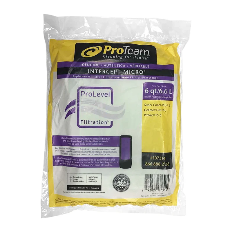 ProTeam - Sac filtrant Intercept Micro à col ouvert pour aspirateurs triangulaires, 6 qt, paquet de 10