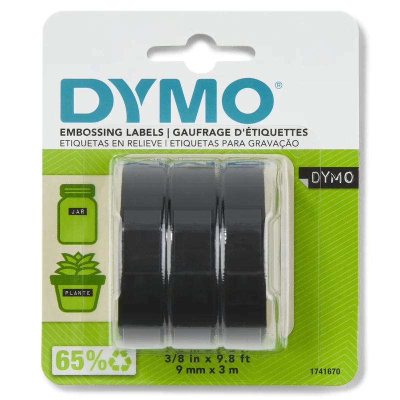 DYMO Labeller Tape, Glossy Vinyl Embossing Tape, Black, 3 Pack (1741670)