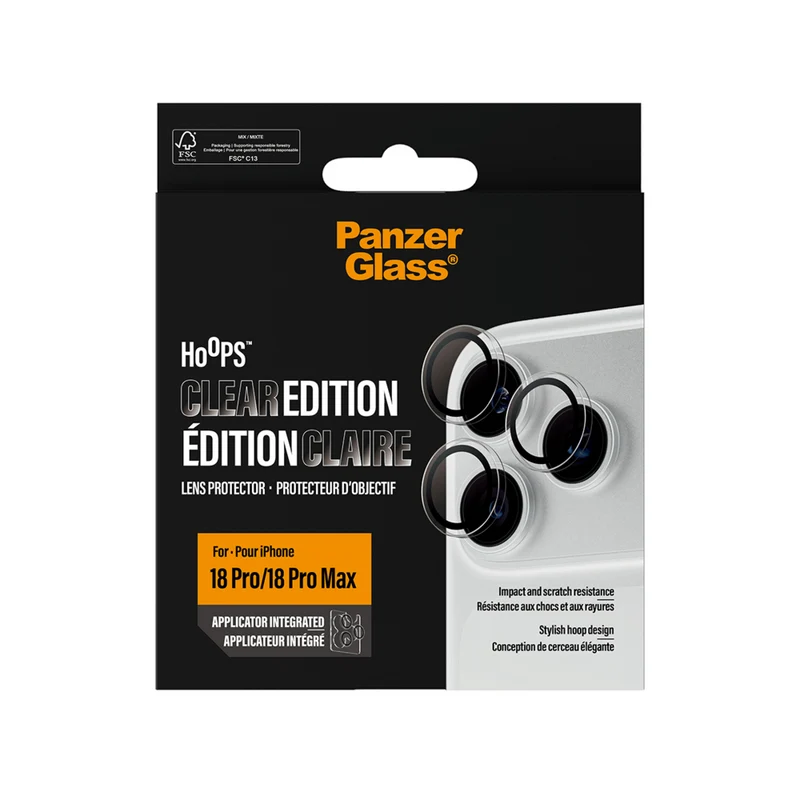 PanzerGlass - Protecteur d'objectif d'appareil photo Hoops pour iPhone 18 Pro/18 Pro Max - Transparent