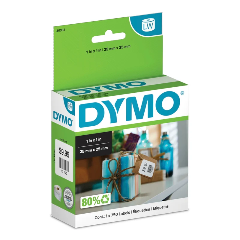 Dymo LW Label Writer Self-Adhesive Multi-Purpose Labels, 1" x 1", White, 750 Labels