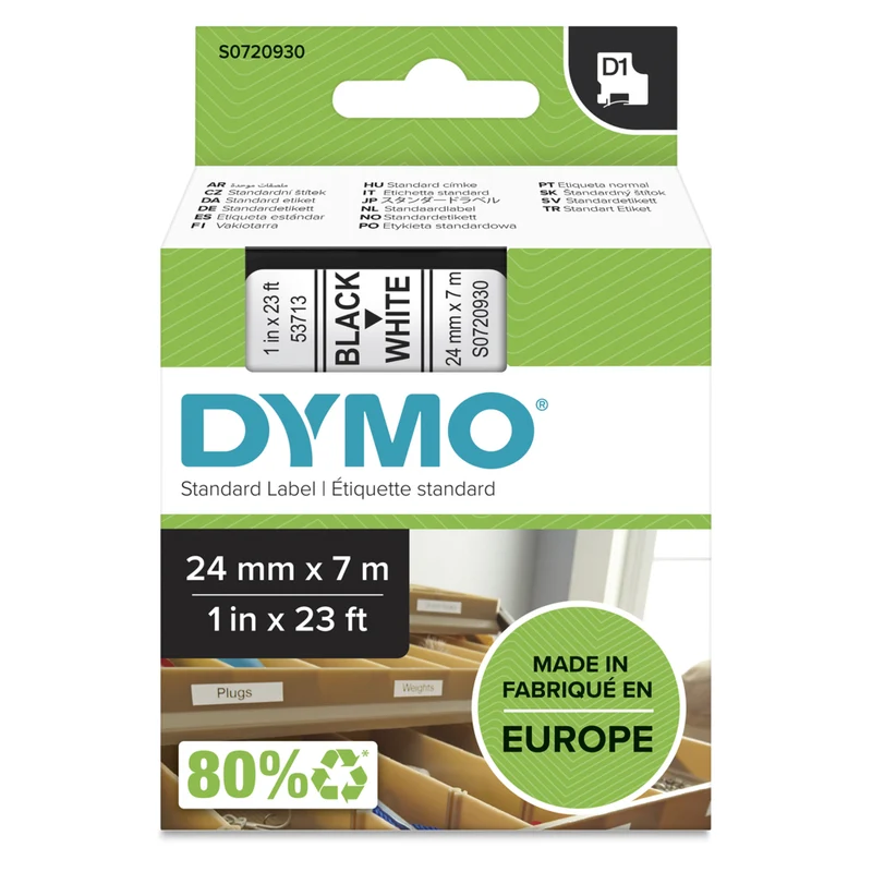DYMO D1 Label Tape - 24mm (1") - Black on White (53713)