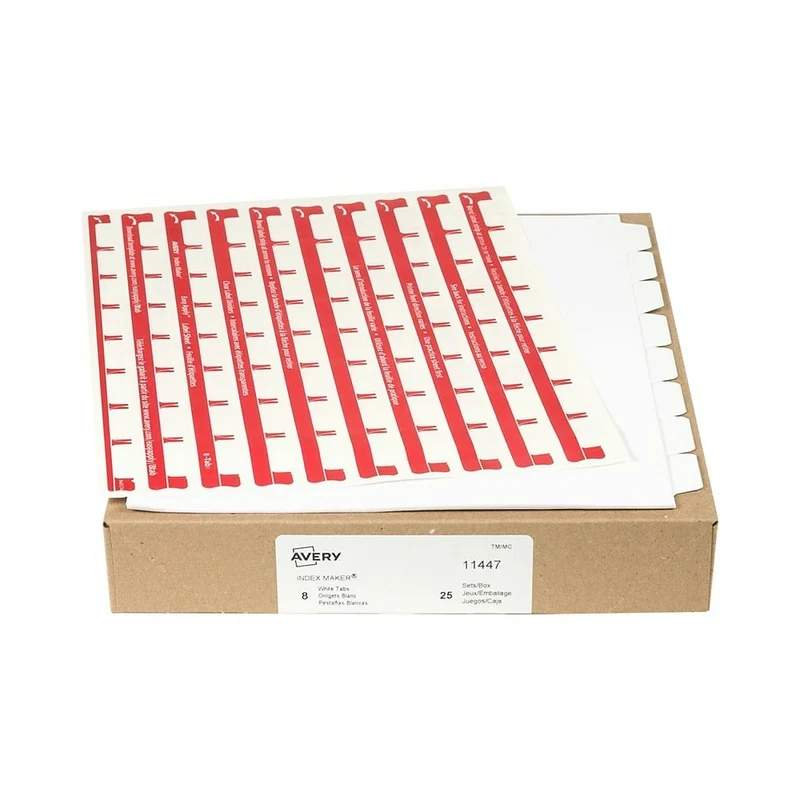 Avery - Intercalaires à étiquettes transparentes Index Maker Imprimer et appliquer - 8 onglets - 25 ensembles - blanc (11447)