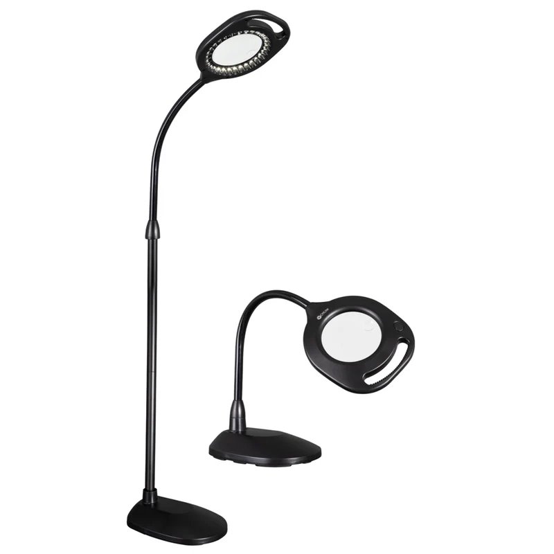 OttLite - Lampe Loupe LED 2-en-1 pour Sol et Table, Clearsun, Noir