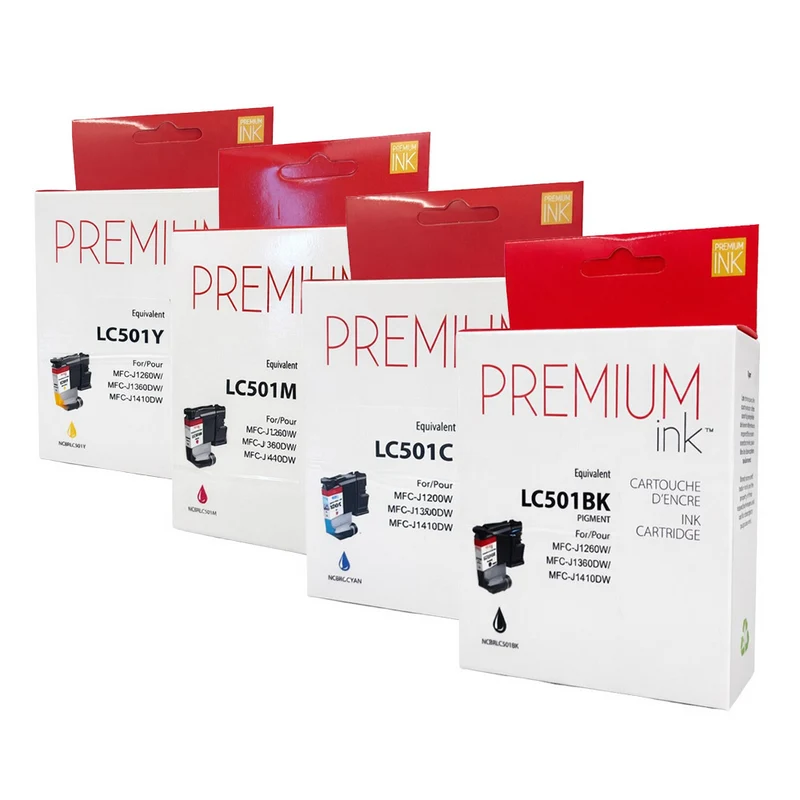 Premium Ink - Brother LC501 Lot de 4 cartouches d'encre alternatives - Rendement Standard - CMYK