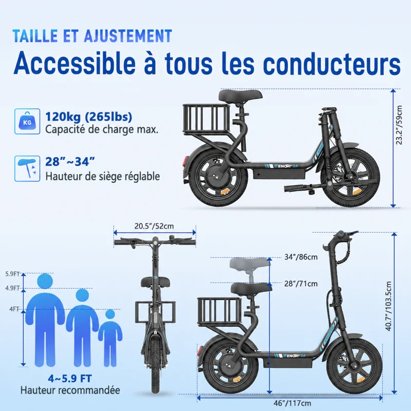Gyrocopters - Trottinette électrique Zeno 2.0 pour adultes et adolescents - Vitesse 32 km/h - Autonomie 40 km - Application - Noir