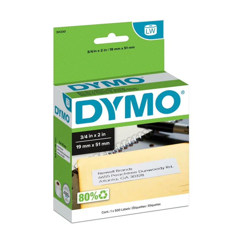 Dymo LW Label Writer Self-Adhesive Return Address Labels, 3/4" x 2", White, 500 Pack (30330)