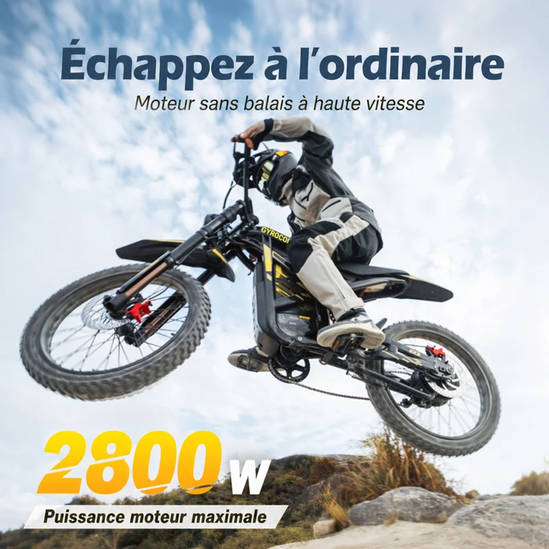 Gyrocopters - Moto électrique tout-terrain pour adultes ZX3 - Vitesse 60 km/h, autonomie 161 km - Jaune