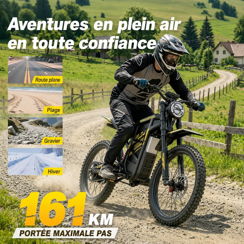 Gyrocopters - Moto électrique tout-terrain pour adultes ZX3 - Vitesse 60 km/h, autonomie 161 km - Jaune
