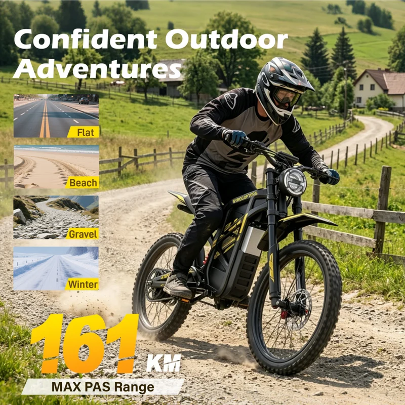 Gyrocopters ZX3 Electric Dirt Bike for Adults - Speed upto 60 kmph - PAS Range upto 161 km - Peak 2800W - 24" - Yellow