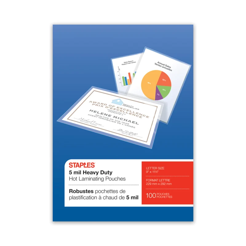 Staples HeatSeal Laminating Pouches - 5 mil - Letter - 100 Pack