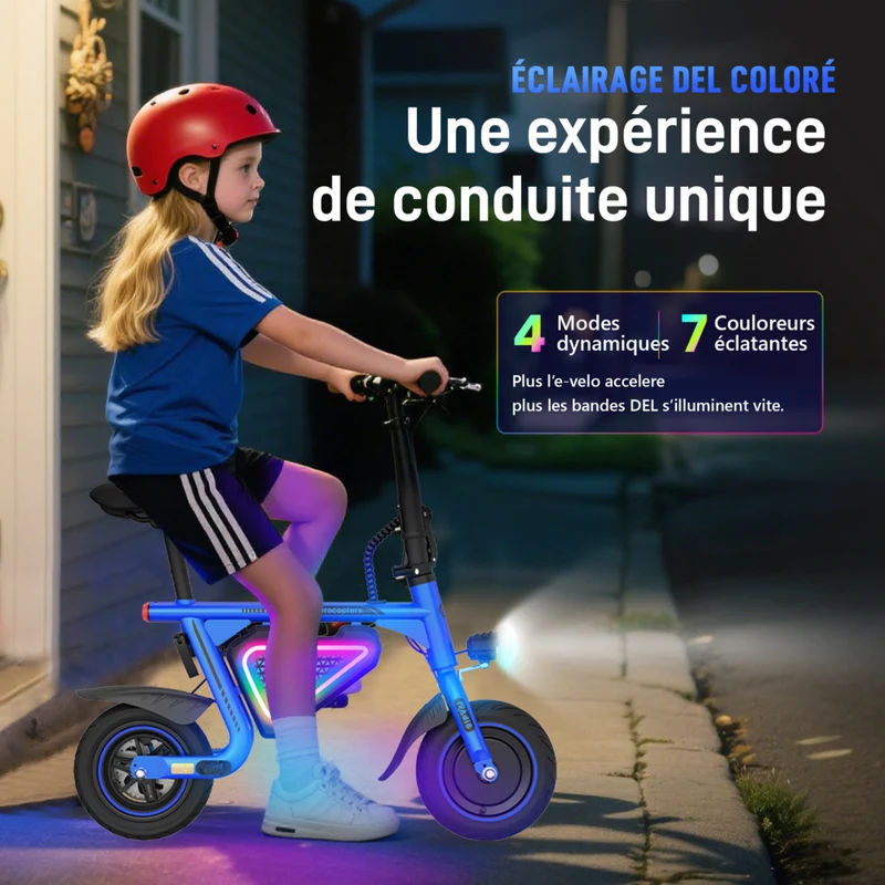 Gyrocopters - Trottinette électrique pour enfants Radi8 - Vitesse 25 km/h - Autonomie 20 km - Éclairage LED - Bleu