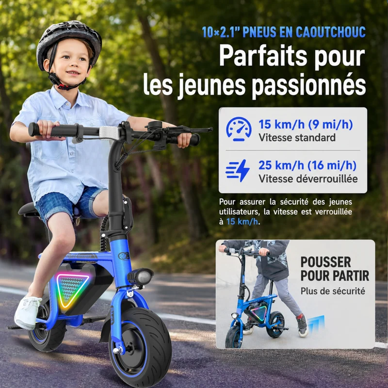 Gyrocopters - Trottinette électrique pour enfants Radi8 - Vitesse 25 km/h - Autonomie 20 km - Éclairage LED - Bleu