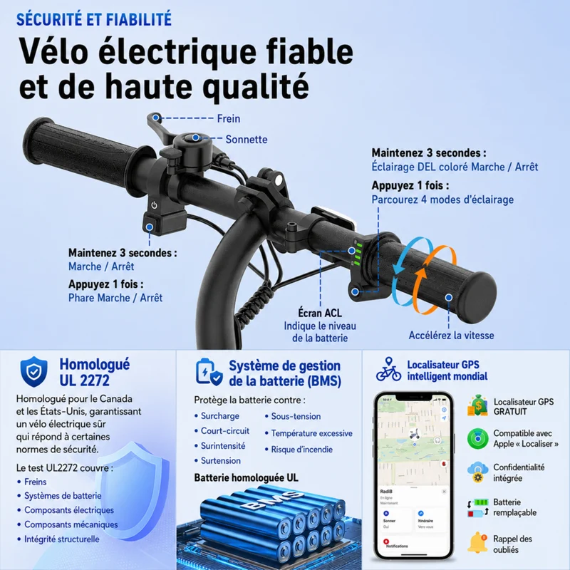 Gyrocopters - Trottinette électrique pour enfants Radi8 - Vitesse 25 km/h - Autonomie 20 km - Éclairage LED - Bleu