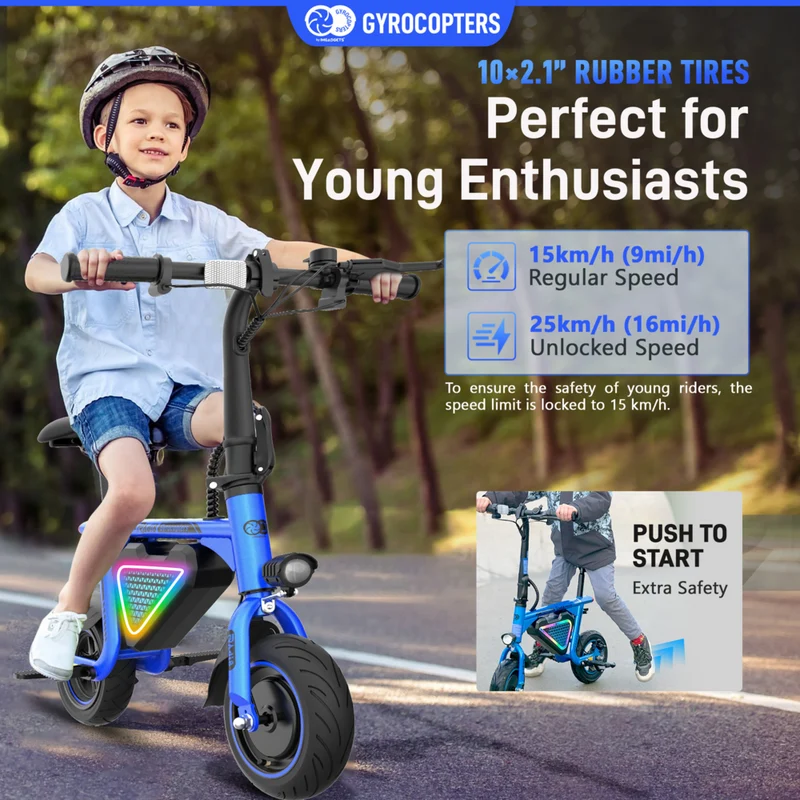 Gyrocopters Radi8 Electric Scooter for Kids - Speed 25 kmph - Range 20 km - LED Lights - Blue