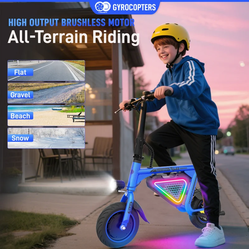 Gyrocopters Radi8 Electric Scooter for Kids - Speed 25 kmph - Range 20 km - LED Lights - Blue