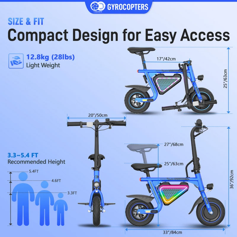 Gyrocopters Radi8 Electric Scooter for Kids - Speed 25 kmph - Range 20 km - LED Lights - Blue