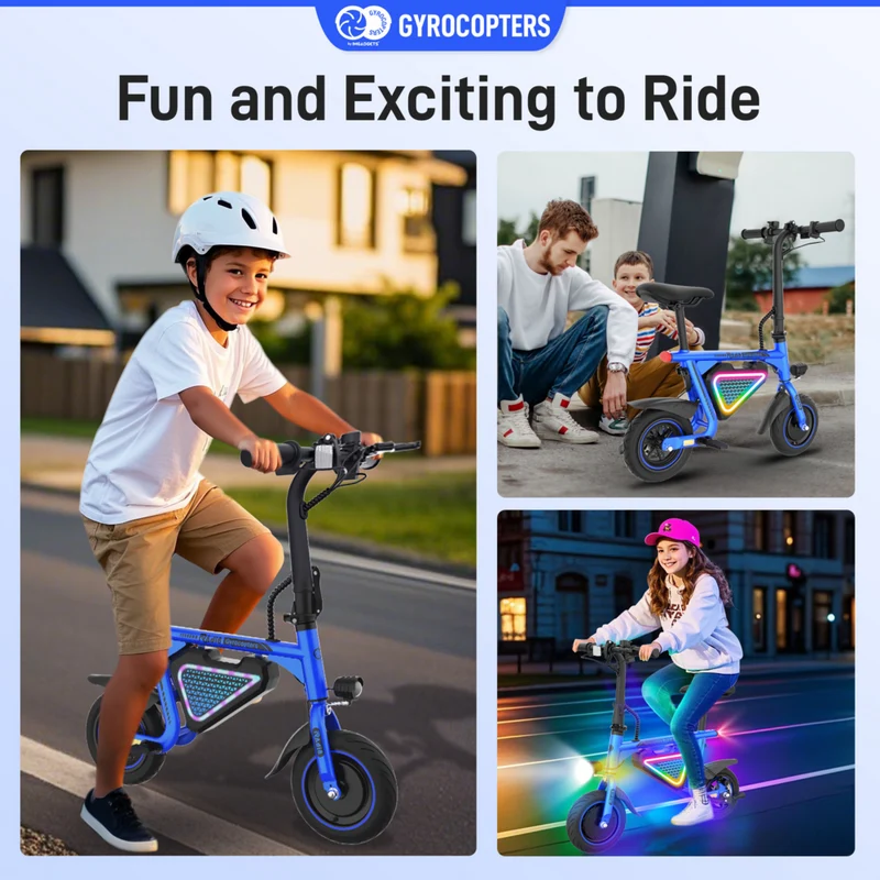 Gyrocopters Radi8 Electric Scooter for Kids - Speed 25 kmph - Range 20 km - LED Lights - Blue