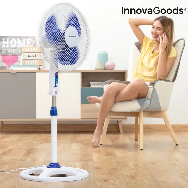 InnovaGoods Ø 40 cm 50W White Blue Pedestal Fan