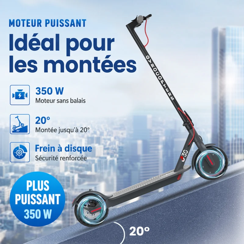 Gyrocopters - Trottinette électrique J30 pour adultes et adolescents - Vitesse 31 km/h - Autonomie 30 km - Application - Gris