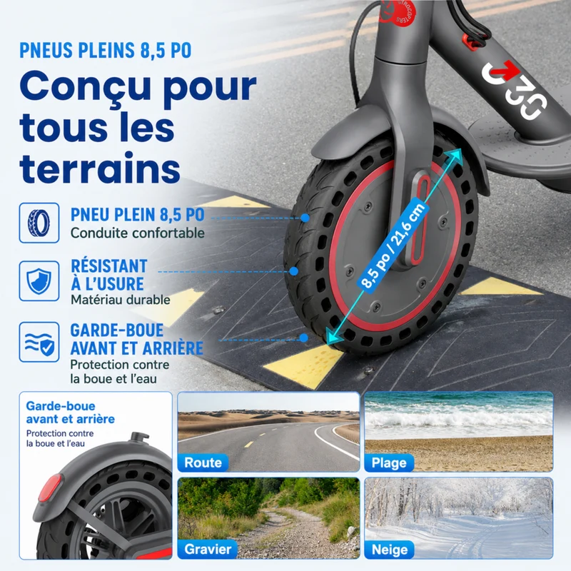 Gyrocopters - Trottinette électrique J30 pour adultes et adolescents - Vitesse 31 km/h - Autonomie 30 km - Application - Gris