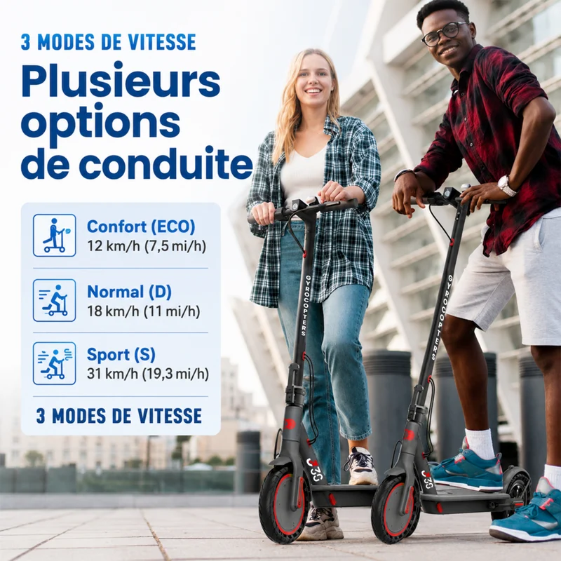 Gyrocopters - Trottinette électrique J30 pour adultes et adolescents - Vitesse 31 km/h - Autonomie 30 km - Application - Gris