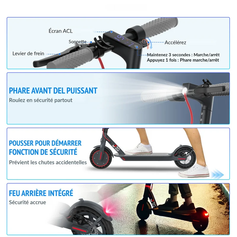 Gyrocopters - Trottinette électrique J30 pour adultes et adolescents - Vitesse 31 km/h - Autonomie 30 km - Application - Gris