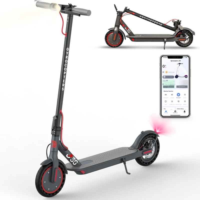 Gyrocopters J30 Electric Scooter for Adults & Teens - Speed 31 kmph - Range 30 km - APP - Grey