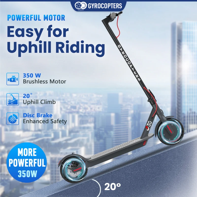 Gyrocopters J30 Electric Scooter for Adults & Teens - Speed 31 kmph - Range 30 km - APP - Grey