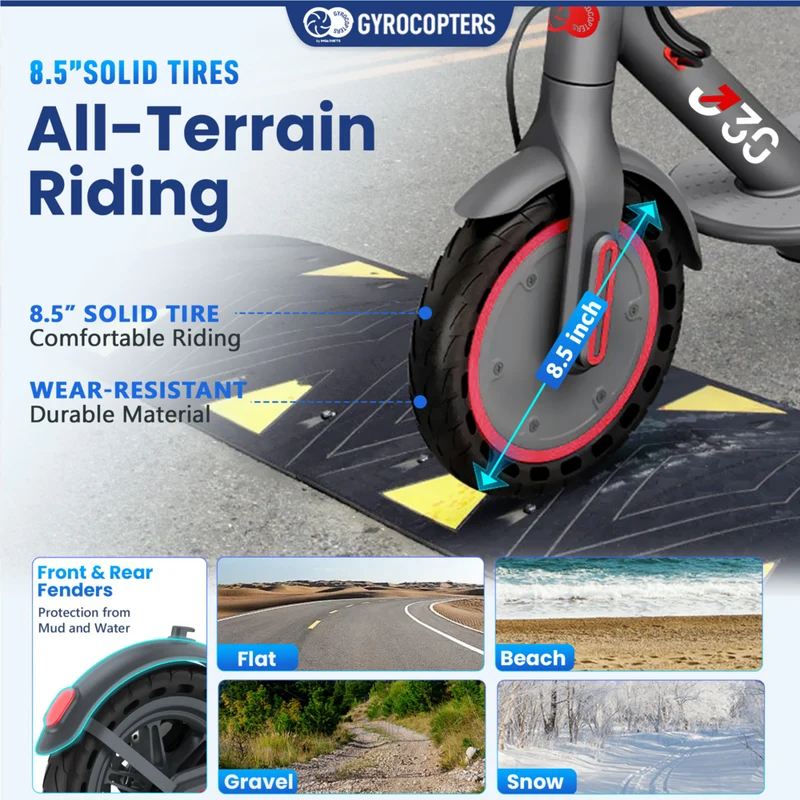 Gyrocopters J30 Electric Scooter for Adults & Teens - Speed 31 kmph - Range 30 km - APP - Grey