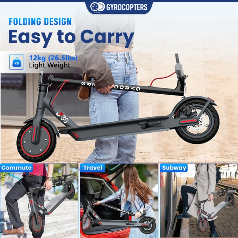 Gyrocopters J30 Electric Scooter for Adults & Teens - Speed 31 kmph - Range 30 km - APP - Grey