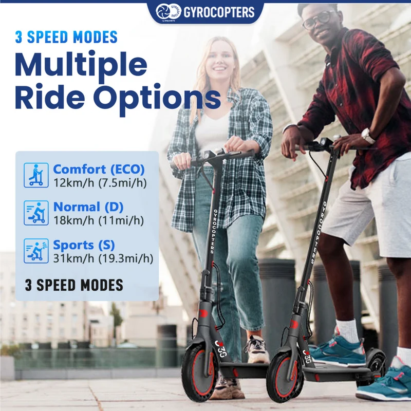 Gyrocopters J30 Electric Scooter for Adults & Teens - Speed 31 kmph - Range 30 km - APP - Grey
