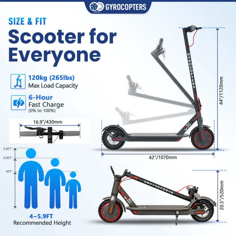Gyrocopters J30 Electric Scooter for Adults & Teens - Speed 31 kmph - Range 30 km - APP - Grey