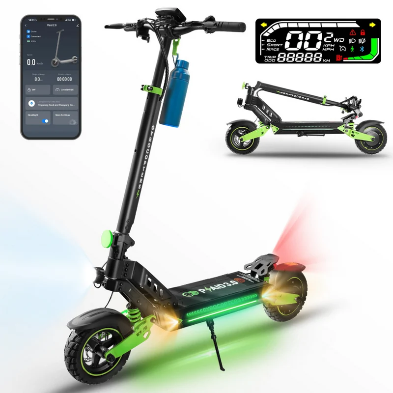 Gyrocopters - Trottinette électrique Plaid 3.0 pour adultes et adolescents - Vitesse 45 km/h, autonomie 45 km - Application - Noir