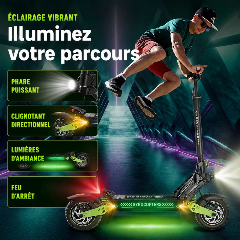 Gyrocopters - Trottinette électrique Plaid 3.0 pour adultes et adolescents - Vitesse 45 km/h, autonomie 45 km - Application - Noir