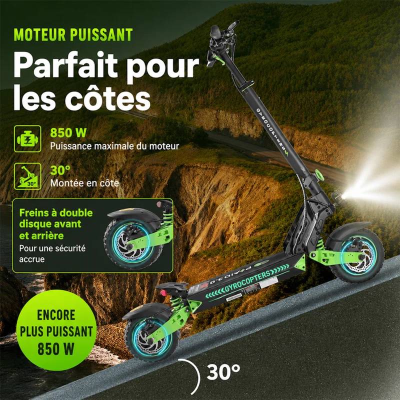 Gyrocopters - Trottinette électrique Plaid 3.0 pour adultes et adolescents - Vitesse 45 km/h, autonomie 45 km - Application - Noir