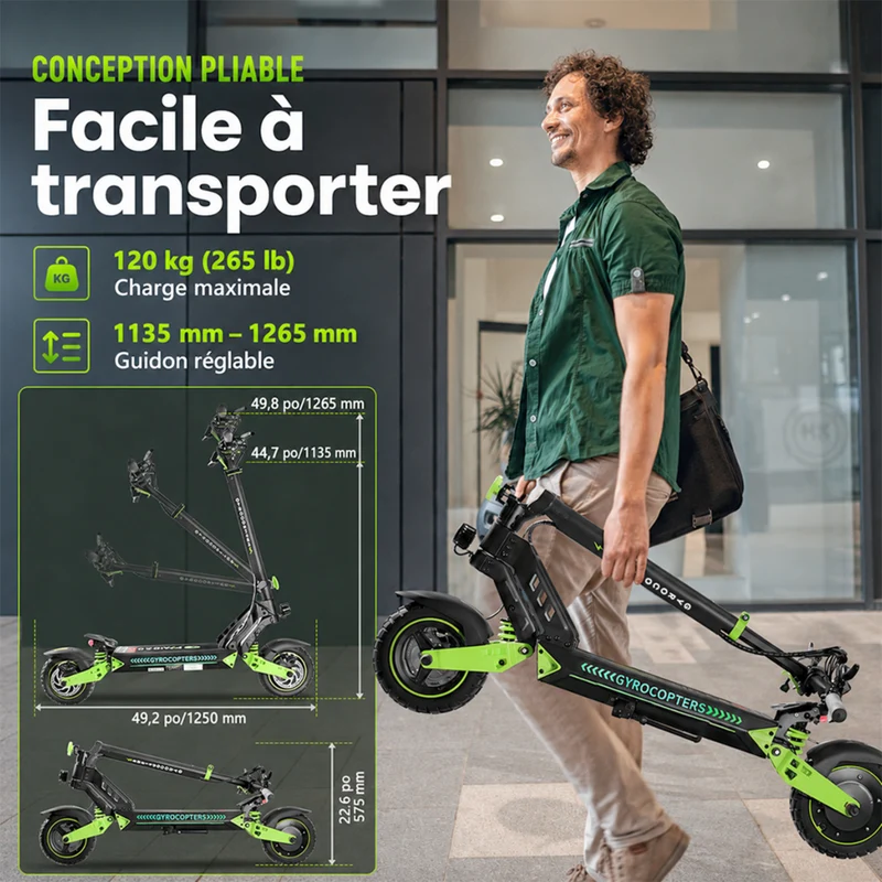 Gyrocopters - Trottinette électrique Plaid 3.0 pour adultes et adolescents - Vitesse 45 km/h, autonomie 45 km - Application - Noir
