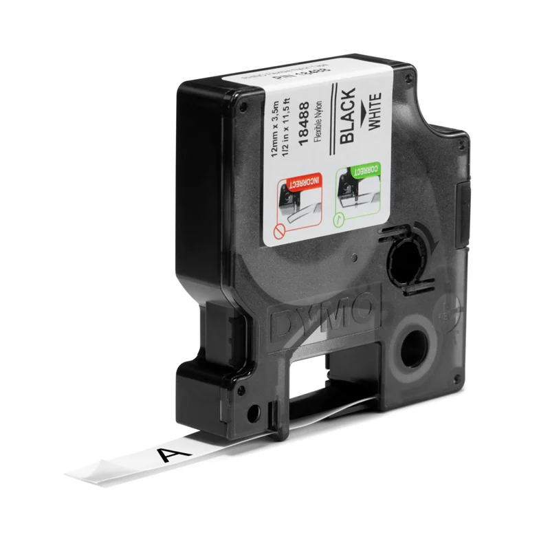 DYMO - Ruban d'étiquettes Rhino, 12 mm (1/2 po), nylon, noir sur blanc