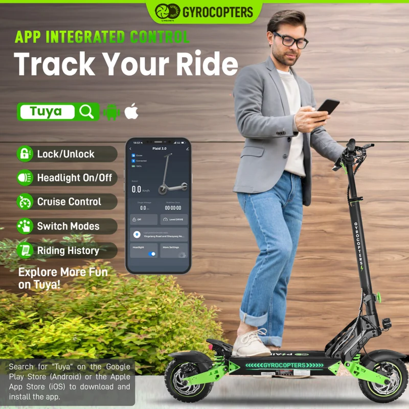 Gyrocopters Plaid 3.0 Electric Scooter for Adults & Teens - Speed 45 kmph Range 45 km - APP - Black
