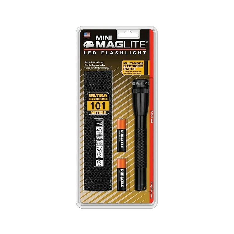 Maglite - Lampe de poche DEL à 2 cellules AA avec étui de ceinture, noir (SP2201H)