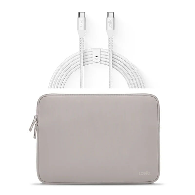 LOGiiX Vibrance Neo Sleeve Bundle with USB-C to USB-C Cable - Silver