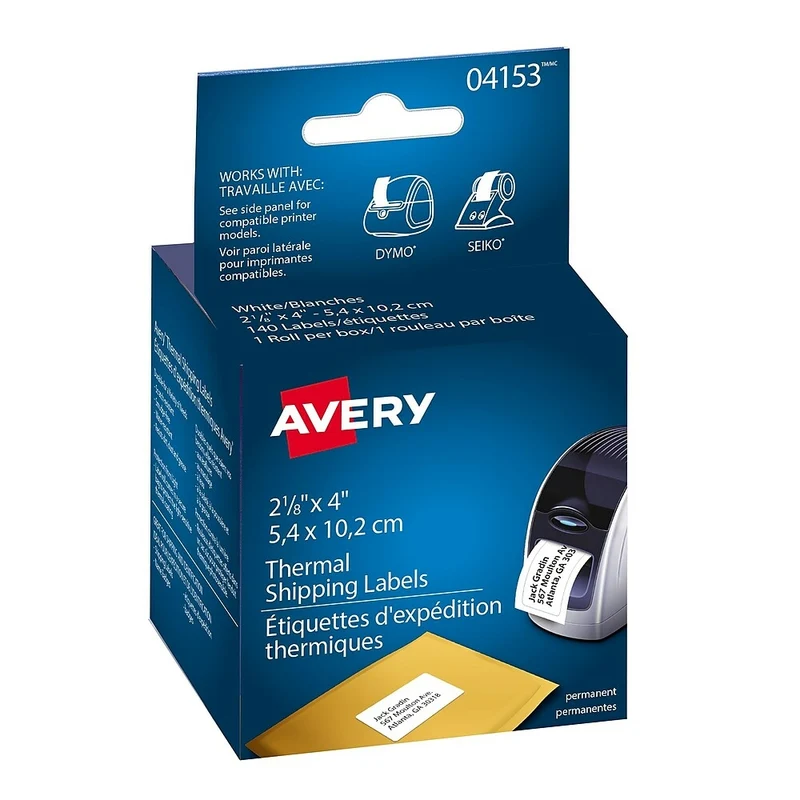Avery 4153 Étiquettes pour imprimantes d'étiquettes thermiques, 2-1/8" x 4", 140/pqt
