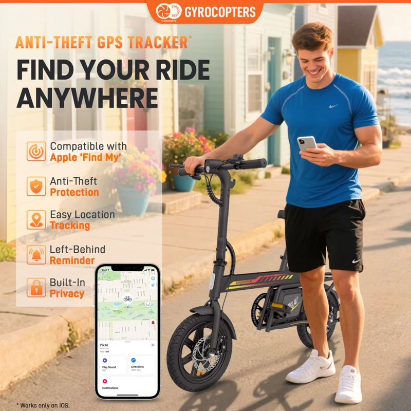 Gyrocopters PixAI Electric Bike for Adults & Teens - Speed 32 kmph - PAS 70 km - Black