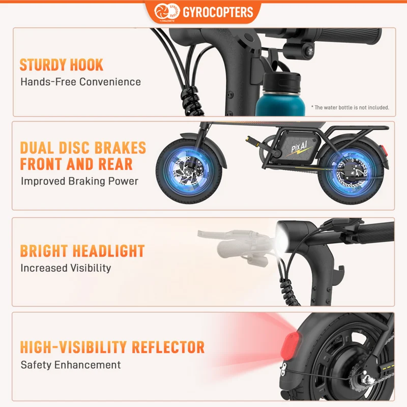 Gyrocopters PixAI Electric Bike for Adults & Teens - Speed 32 kmph - PAS 70 km - Black